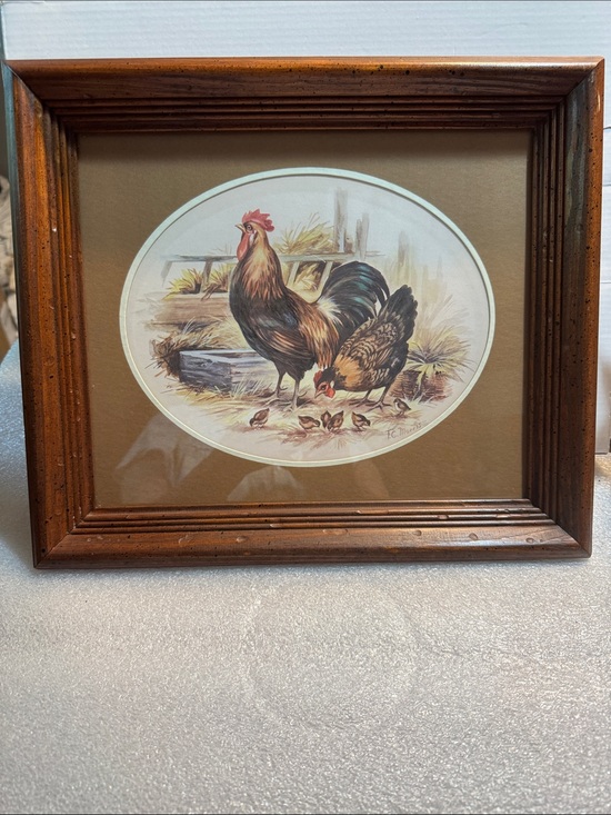 Homco Other - Homco Rooster & Hen Farmhouse Print in Wood Frame - Brown
